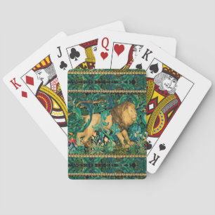 GREENERY,FOREST ANIMALS LION Floral Playing Cards