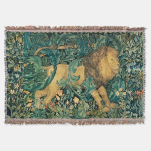 GREENERY,FOREST ANIMALS  LION Floral Throw Blanket