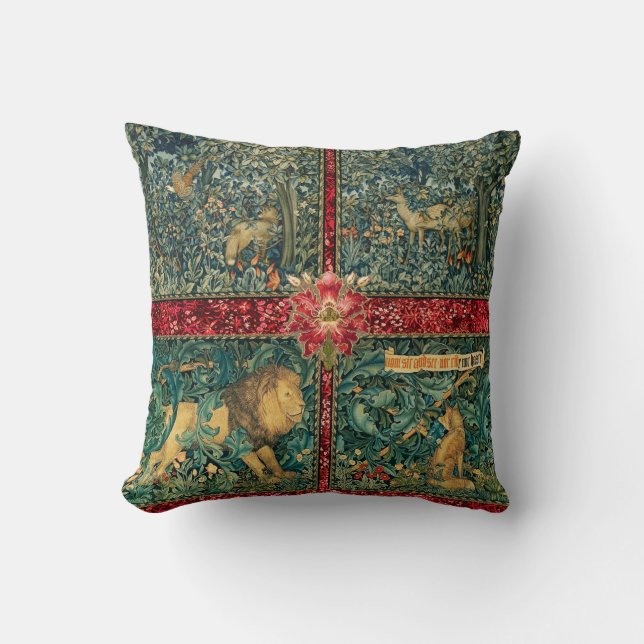 GREENERY,FOREST ANIMALS ,LION ,FOX,PHEASANT, DOES  CUSHION (Front)