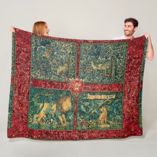 GREENERY,FOREST ANIMALS ,LION ,FOX,PHEASANT,DOES FLEECE BLANKET