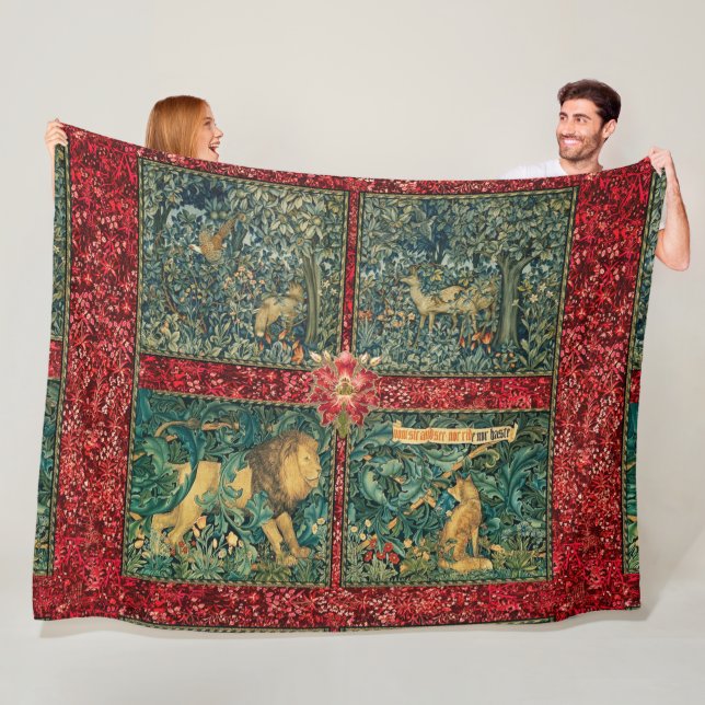 GREENERY,FOREST ANIMALS ,LION ,FOX,PHEASANT,DOES FLEECE BLANKET (In Situ)