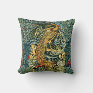GREENERY, FOREST ANIMALS,PEACOCK IN GREEN FLORAL   CUSHION