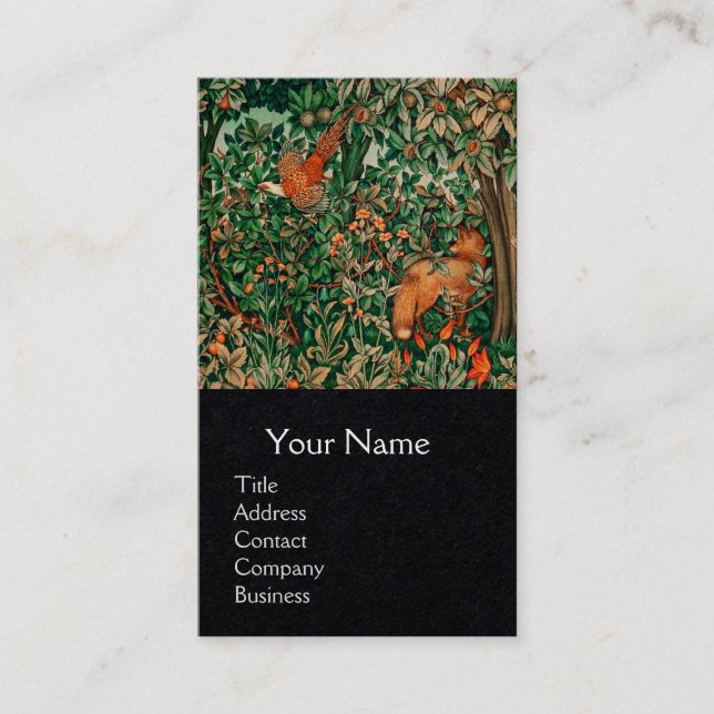 GREENERY,FOREST ANIMALS Pheasant ,Fox,Green Floral Business Card (Front)
