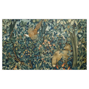 GREENERY,FOREST ANIMALS Pheasant ,Fox,Green Floral Fabric