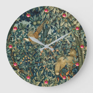 GREENERY,FOREST ANIMALS Pheasant ,Fox,Green Floral Large Clock