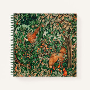 GREENERY,FOREST ANIMALS Pheasant ,Fox,Green Floral Notebook