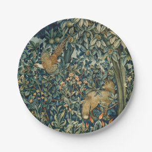 GREENERY,FOREST ANIMALS Pheasant ,Fox,Green Floral Paper Plate