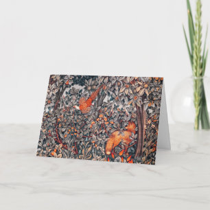 GREENERY,FOREST ANIMALS Pheasant ,Red Fox, Floral Holiday Card