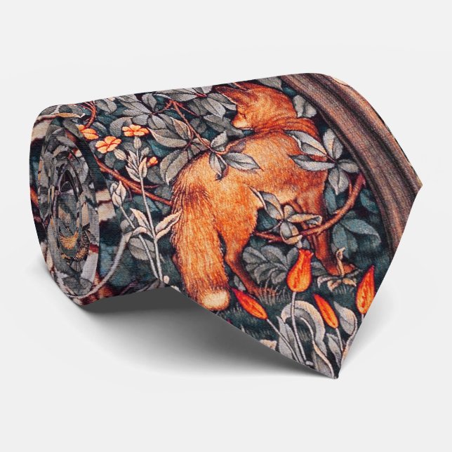 GREENERY,FOREST ANIMALS Pheasant ,Red Fox, Floral Tie (Rolled)