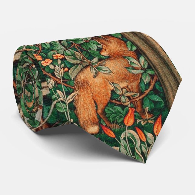 GREENERY,FOREST ANIMALS Pheasant ,Red Fox, Floral  Tie (Rolled)