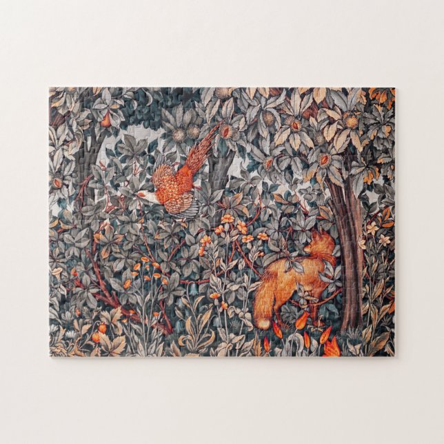 GREENERY,FOREST ANIMALS Pheasant ,Red Fox, Leaves Jigsaw Puzzle (Horizontal)