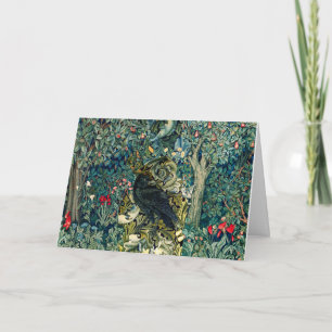 GREENERY, FOREST ANIMALS ,RAVEN IN GREEN FLORAL HOLIDAY CARD