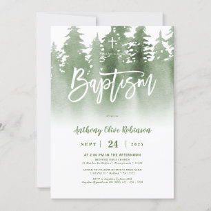 Greenery Forest Photo Baptism Invitation