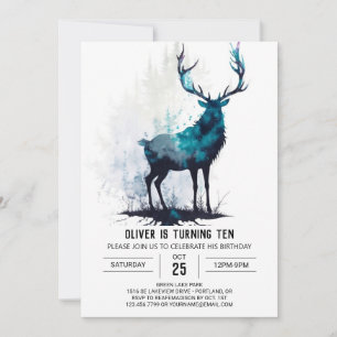 Greenery Forest Stag Custom Birthday Invitation