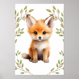 Greenery Fox Woodland Animals Nursery Poster