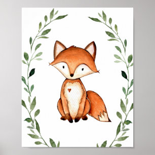 Greenery Fox Woodland Animals Nursery Wall Art