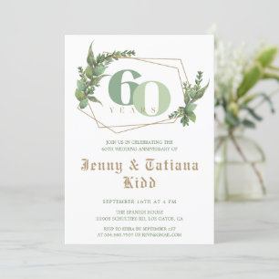 Greenery Frame 60th Wedding Anniversary Invitation