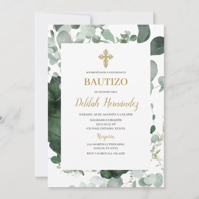 Greenery frame baptism invitation  (Front)