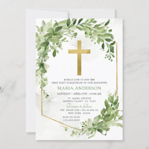 Greenery Frame First Holy Communion Invitation
