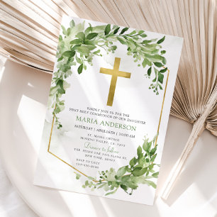  Greenery Frame First Holy Communion  Invitation