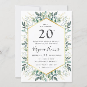 Greenery Frame Twenty 20th Birthday Invitation
