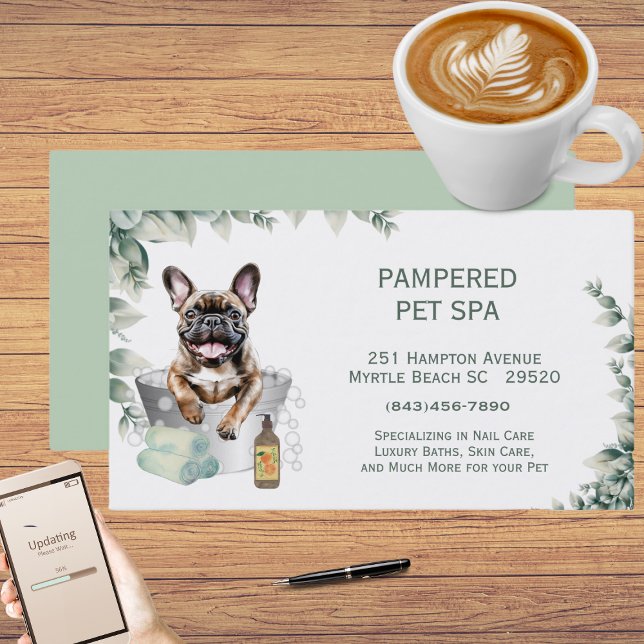 Greenery French Bulldog Pet Groomer Spa  Business Card (Creator Uploaded)