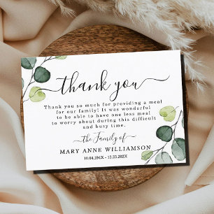Greenery Funeral Food Thank You Card
