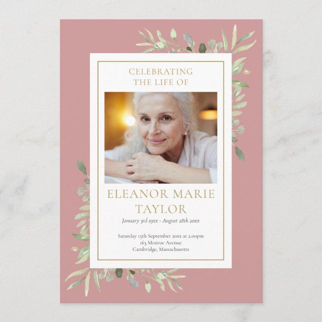 Greenery Funeral Memorial Order Of Service Program (Front)