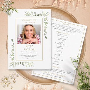 Greenery Funeral Memorial Order Of Service Program