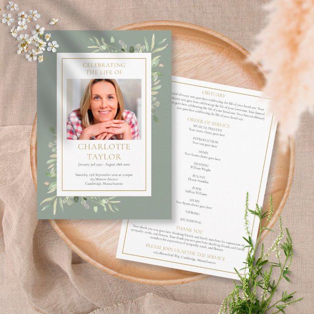 Greenery Funeral Memorial Order Of Service Program (Creator Uploaded)