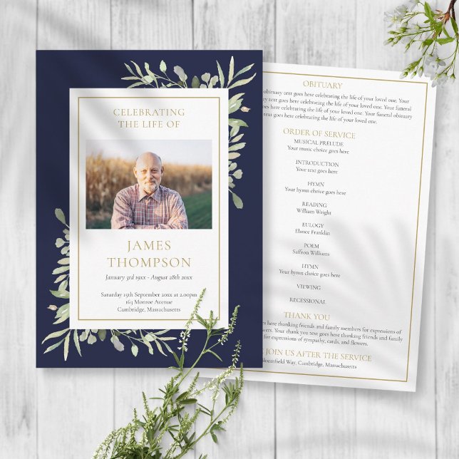 Greenery Funeral Memorial Order Of Service Program (Creator Uploaded)