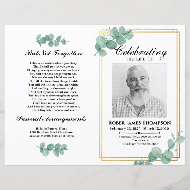 Greenery Funeral Memorial Order Of Service Program (Front)