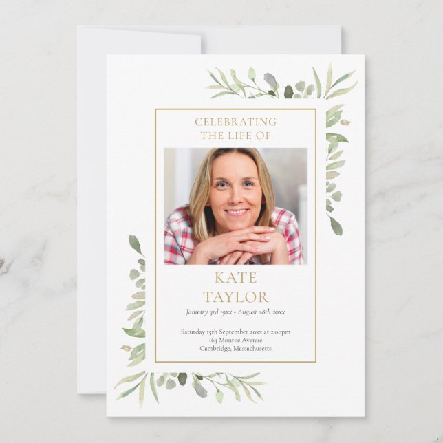 Greenery Funeral Memorial Order Of Service Program (Front)