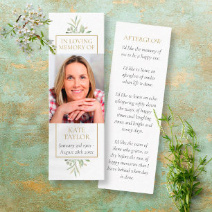 Greenery Funeral Memorial Poem Photo Bookmark Mini Business Card
