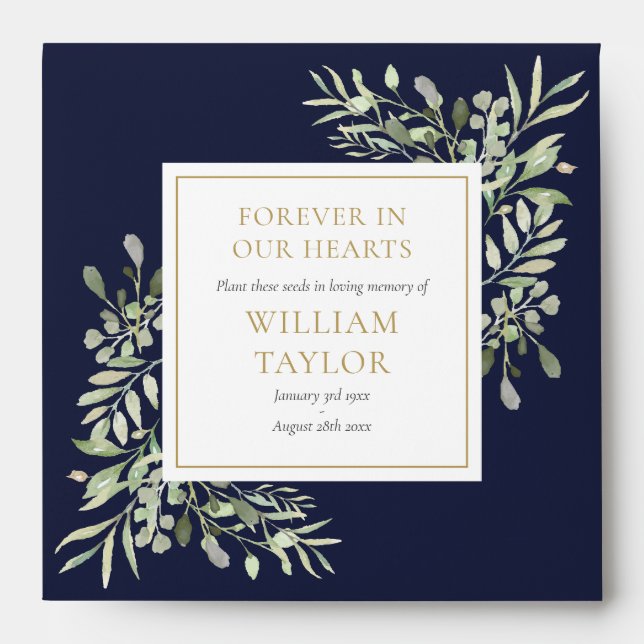 Greenery Funeral Memorial Seed Packet Envelope (Front)