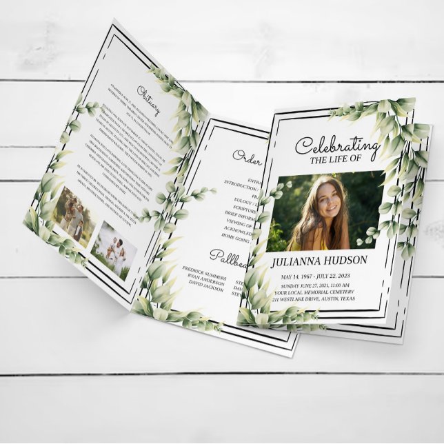 Greenery Funeral, Order of Service Folded Program (Creator Uploaded)