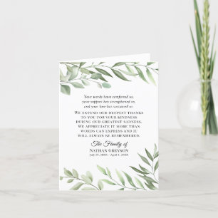 Greenery Funeral Sympathy Thank You Card