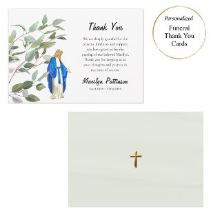 Greenery Funeral Virgin Mary Catholic Thank You Card