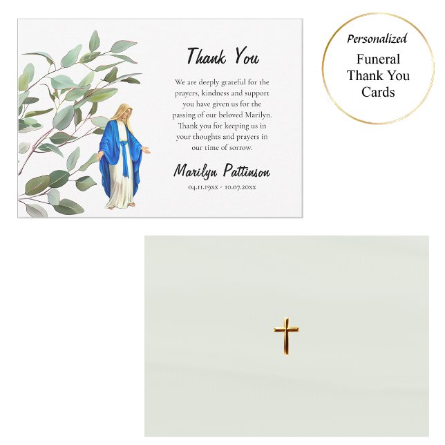 Greenery Funeral Virgin Mary Catholic  Thank You Card (Creator Uploaded)