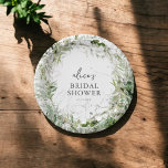 Greenery Garden Bridal Shower Paper Plate<br><div class="desc">Personalised Greenery Garden Bridal Shower Paper Plate!

Make your bridal shower extra special with our personalised paper plates featuring delicate watercolor greenery leaves. The text,  combining serif font with the bride-to-be's name in modern script,  adds a touch of elegance to your table setting. Perfect for celebrating in style!</div>