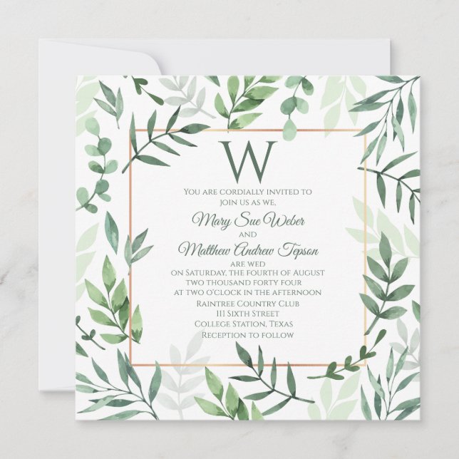 Greenery Garden Initial Wedding Invitation (Front)