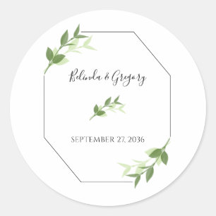 Greenery Garden Leaves Frame Wedding Classic Round Sticker