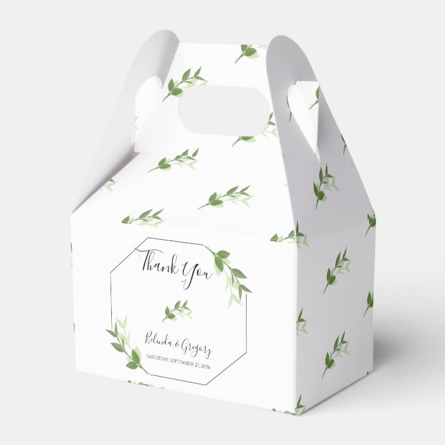 Greenery Garden Leaves Frame Wedding Favour Box (Front Side)