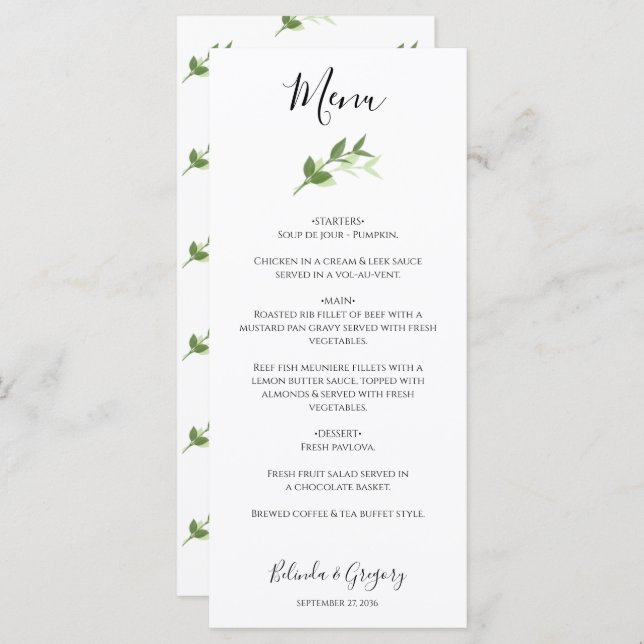Greenery Garden Leaves Frame Wedding  Menu (Front/Back)