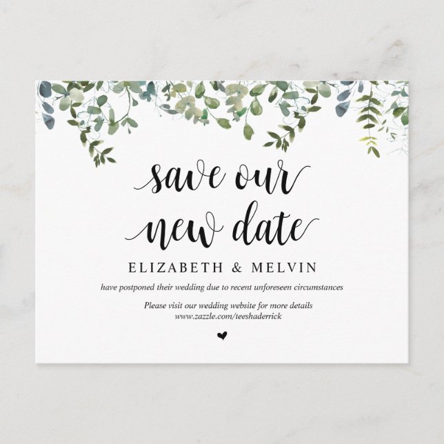 Greenery Garden, Save Our New Date, Postponed Postcard (Front)