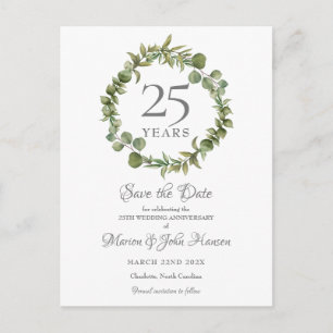 Greenery Garland 25th Anniversary Save the Date Postcard