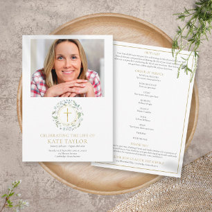 Greenery Garland Funeral Memorial Order Of Service Program