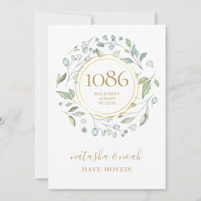 Greenery Garland Gold New Address Announcement (Front)