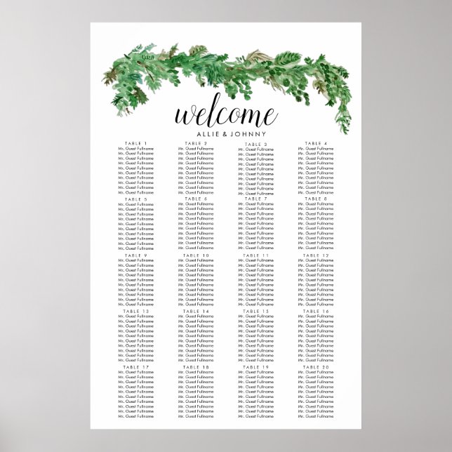 Greenery Garland Seating Chart Wedding Sign Edit (Front)