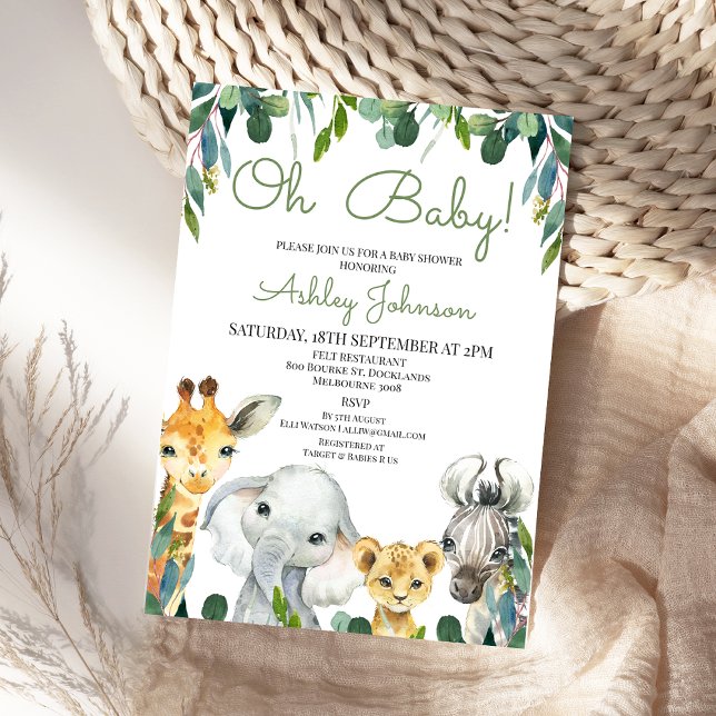 Greenery Gender Neutral Safari Baby Shower Invitation (Gender Neutral Greenery Safari Baby Shower Invitation Jungle Animals Baby Shower Invite Foliage )